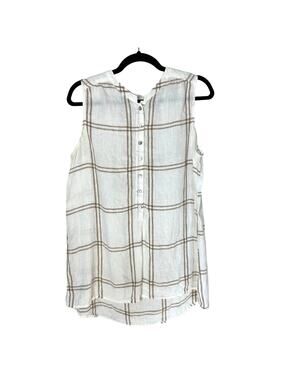 Christian Soriano New York 100% Linen Sleeveless Blouse Windowpane Plaid Sz: M